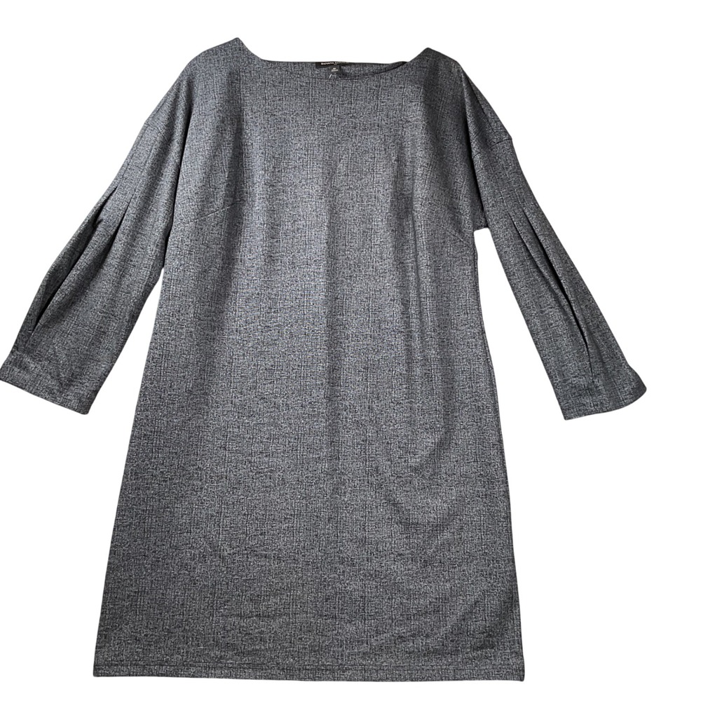 New Banana Republic Shift Dress Medium Grey Textured Boat Neck Long Sleeve
